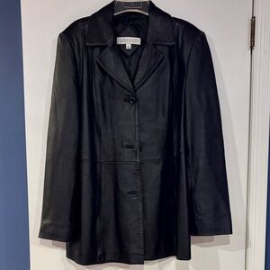 Valerie Stevens Sleek Black Leather Button-Front Jacket
